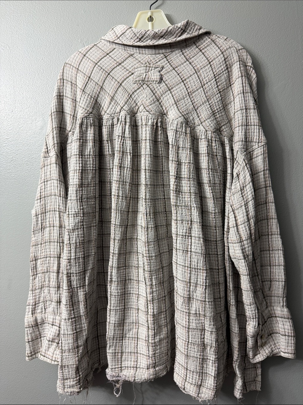 Free People "We The Free" Cardiff Plaid Tunic plaid gauze button down Top Large - Picture 9 of 9